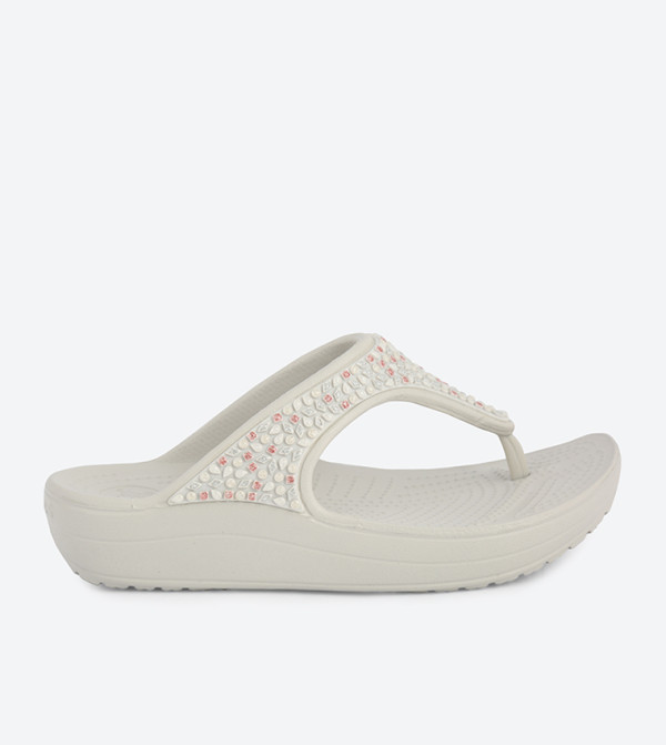 Sloane Embellished Flip Flops - White
